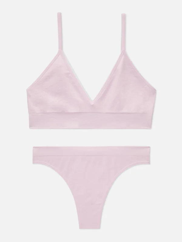 Primark Seamless Triangle Bralette And Thong Set Light Pink Discount