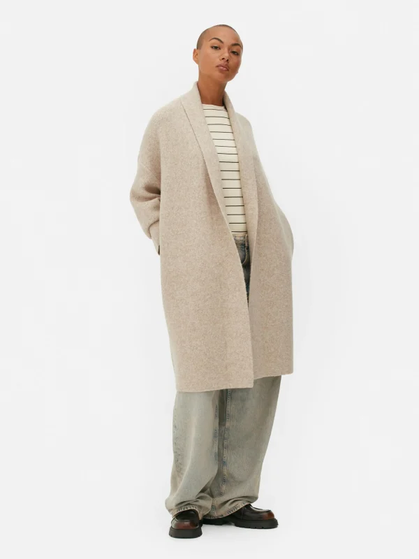 Primark Shawl Collar Coatigan Oatmeal Best Sale
