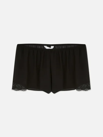 Primark Sheer Mesh Lace Trim Pajama Shorts Black Sale