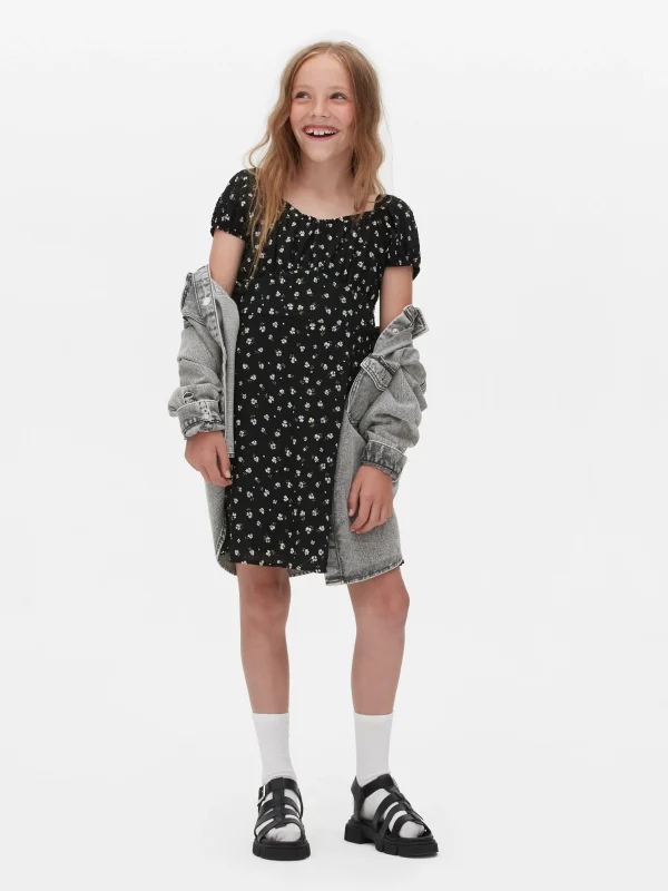 Primark Shirred Floral Dress Black Online