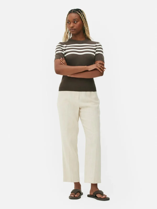 Primark Short Sleeve Knit Top Brown Cheap