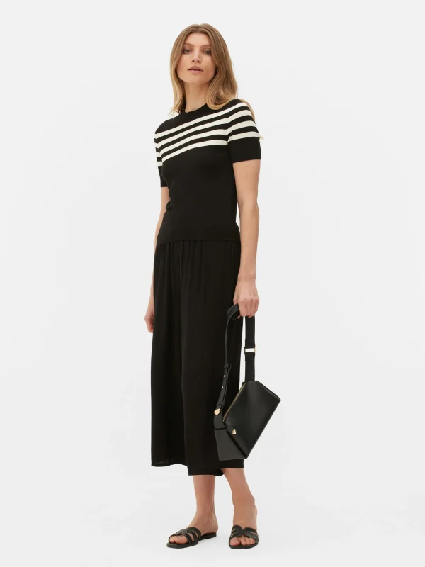 Primark Short Sleeve Knit Top Black/White Flash Sale