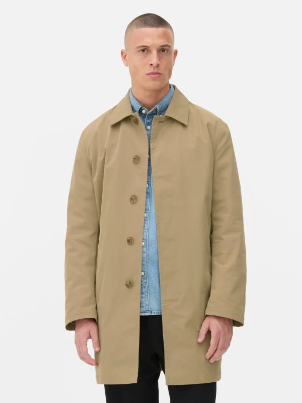 Primark Single-Breasted Long Raincoat Beige Cheap