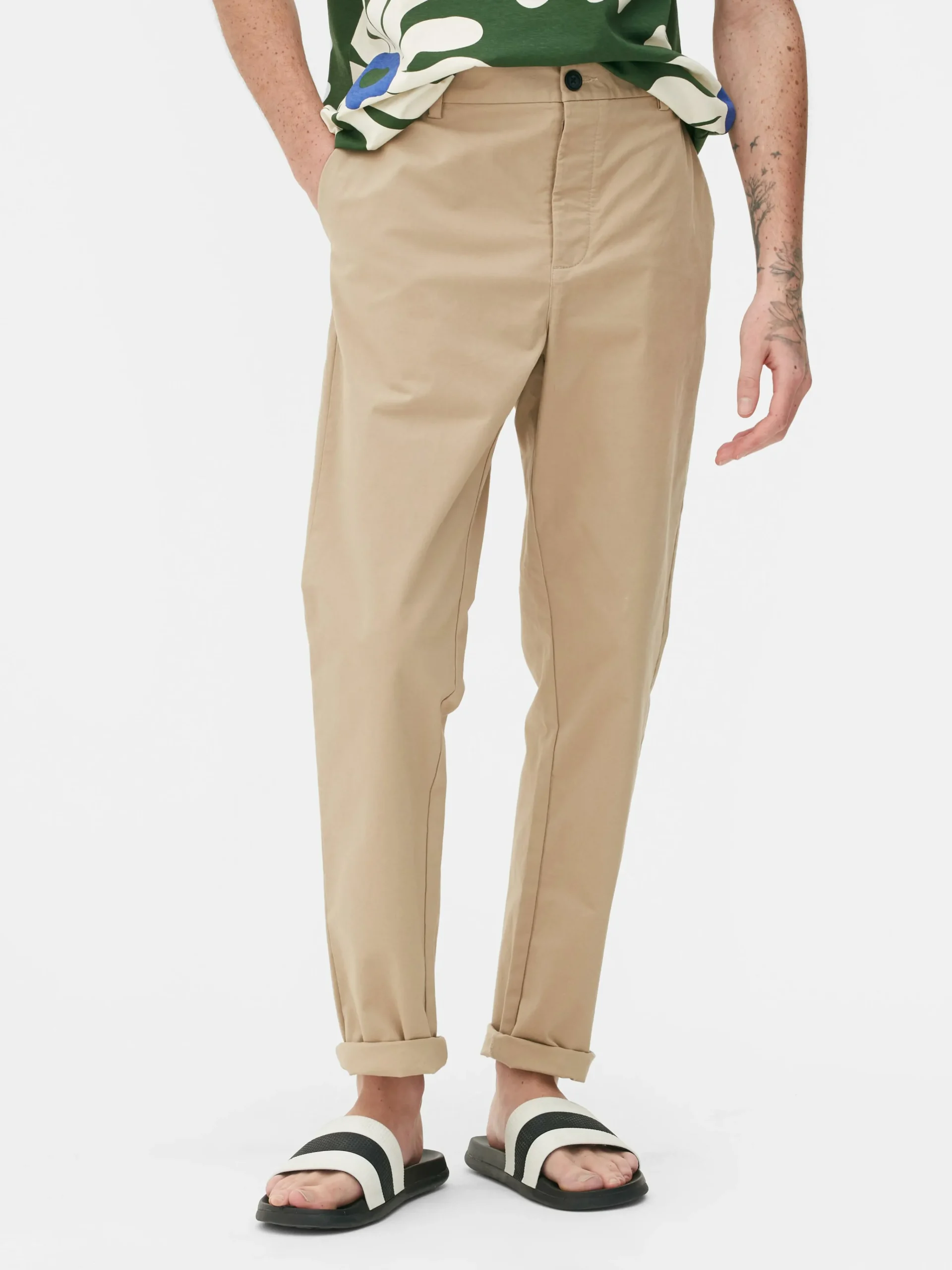 Primark Slim Fit Stretch Chinos Stone Cheap