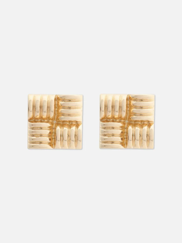 Primark Square Pillow Stud Earrings Yellow Discount