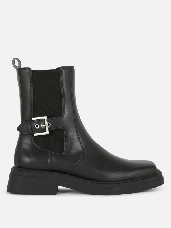 Primark Square Toe Faux Leather Chelsea Boots Black Sale