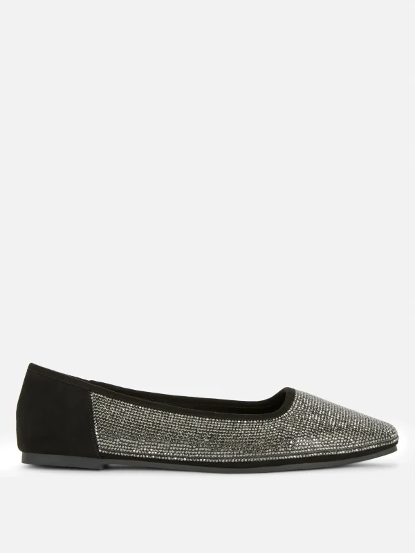 Primark Square Toe Studded Slip-Ons Black Cheap
