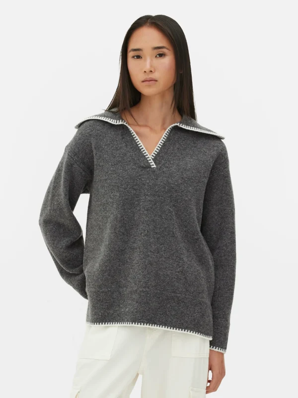 Primark Stitch Collar Sweater Charcoal Cheap