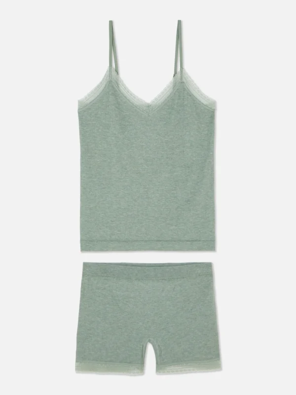 Primark Stretch Cami And Shorts Pajama Set Olive Cheap