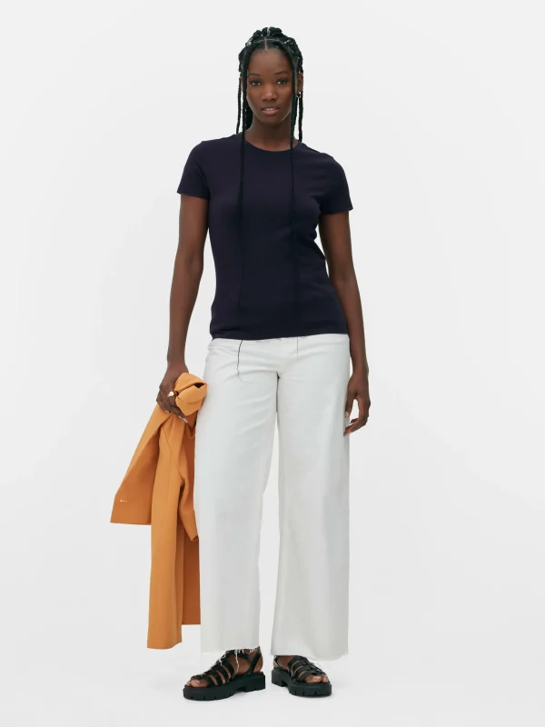 Primark Stretch Crew Neck T-Shirt Navy Flash Sale