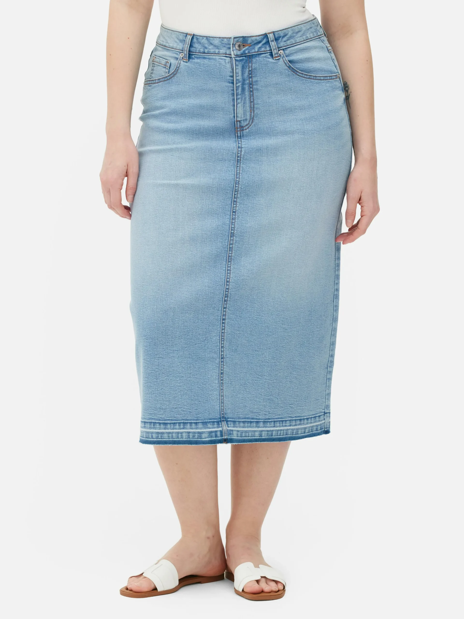 Primark Stretch Denim Midi Skirt Light Blue Online