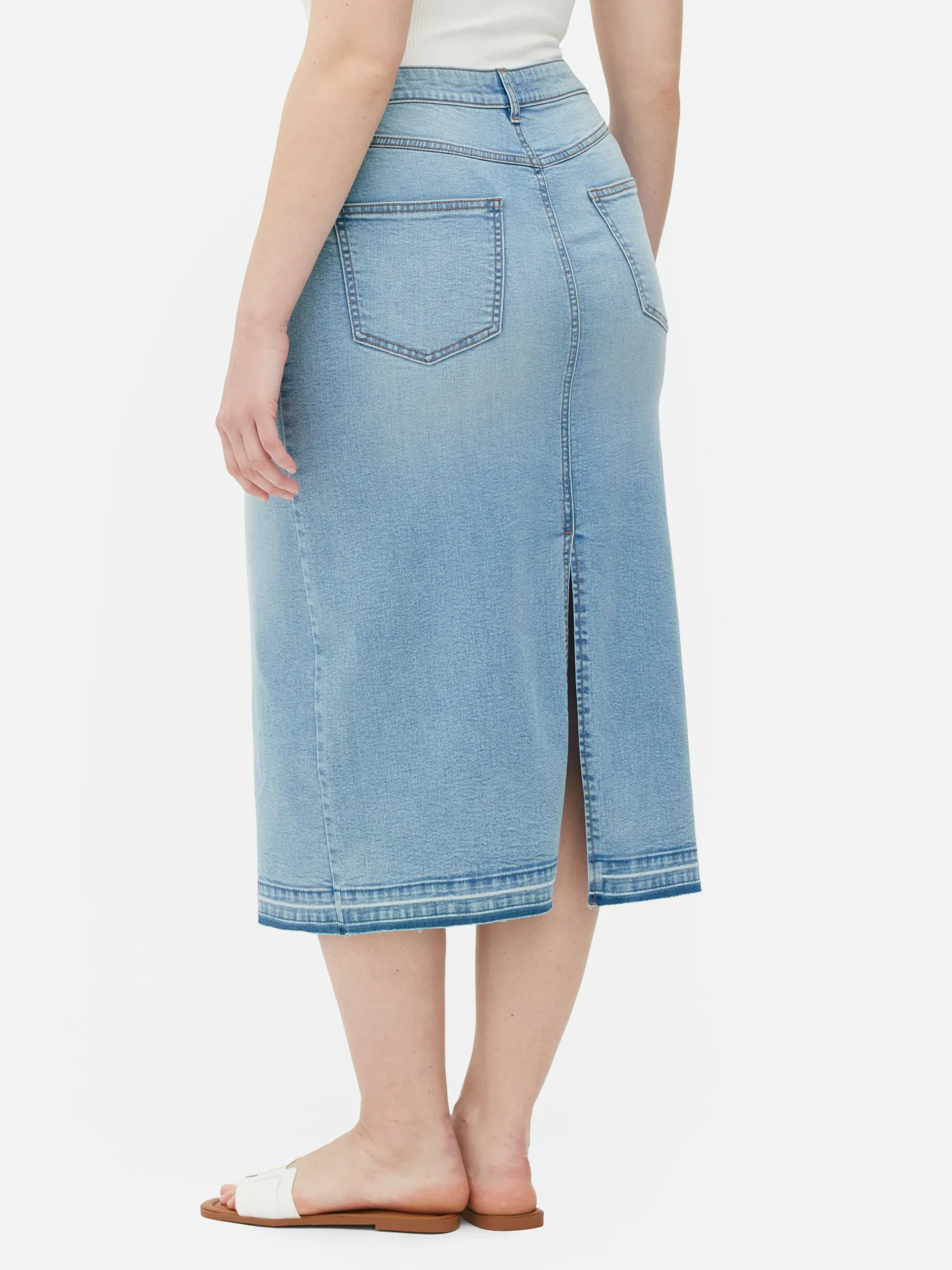 Primark Stretch Denim Midi Skirt Light Blue Online