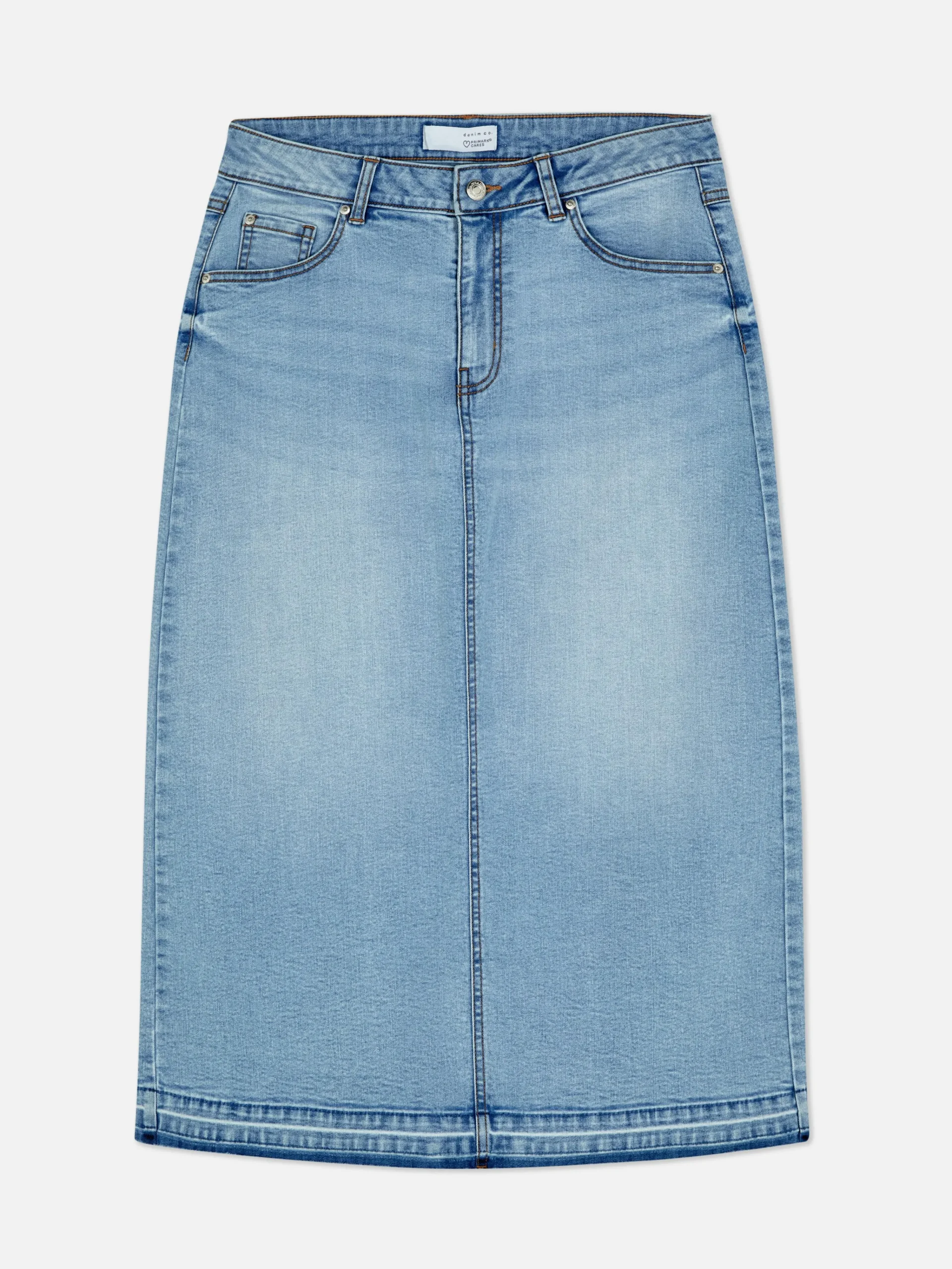 Primark Stretch Denim Midi Skirt Light Blue Online