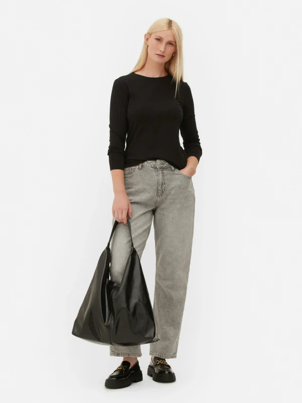 Primark Stretch Long Sleeve T-Shirt Black Hot