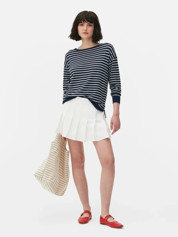 Primark Striped Boat Neck Fine Knit Sweater Navy Shop