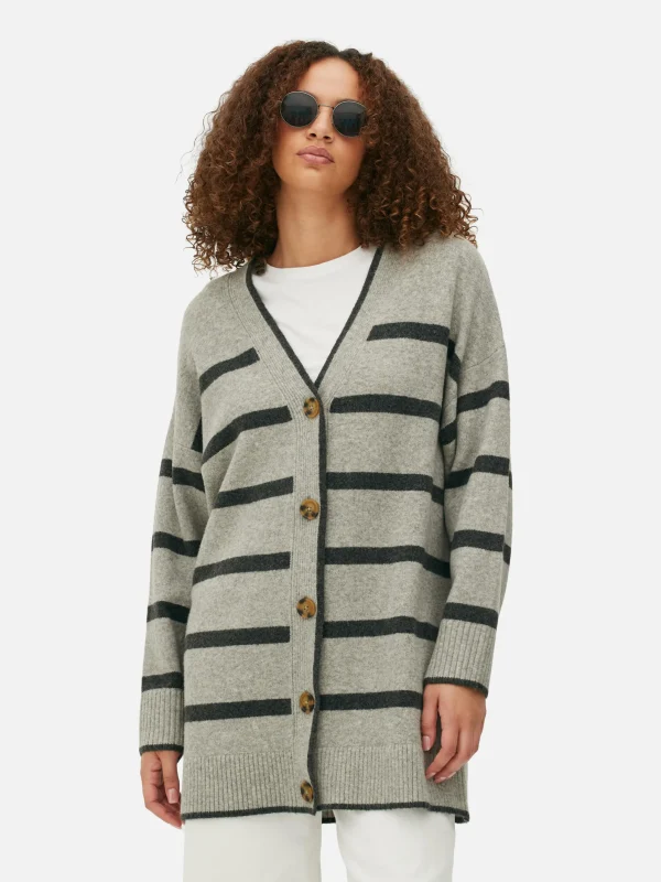 Primark Striped Longline Cardigan Gray Best