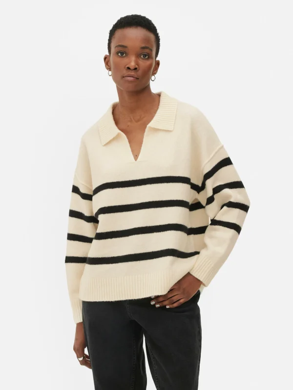 Primark Striped Polo Sweater Ivory Best Sale