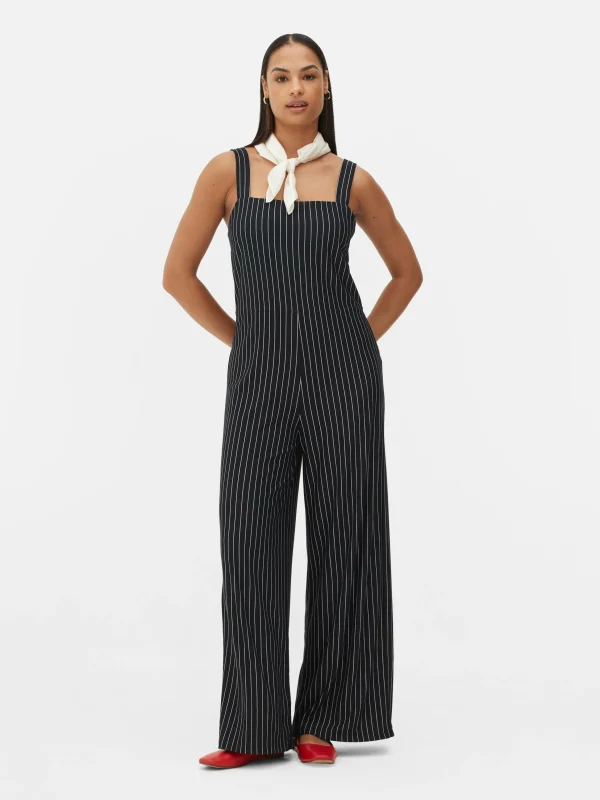 Primark Striped Sleeveless Jumpsuit Black Discount