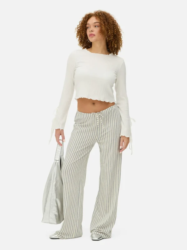 Primark Striped Wide Leg Pants Blue Cheap