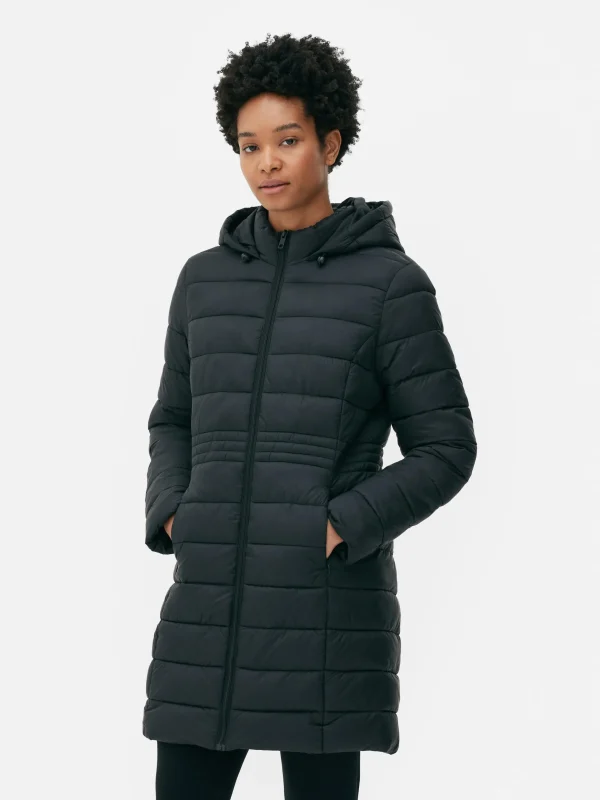 Primark Super Light Longline Puffer Jacket Black Cheap