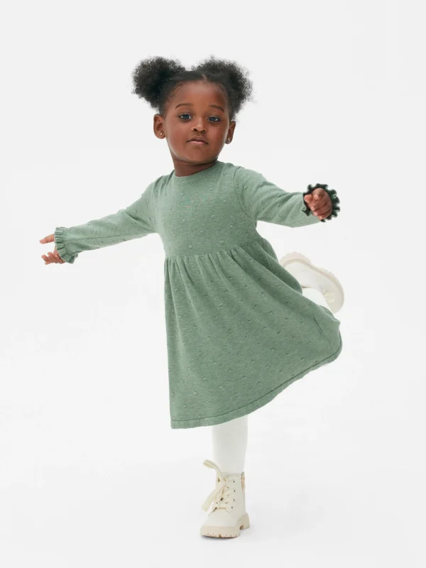 Primark Swiss Dot Knit Dress And Tights Set Green Outlet