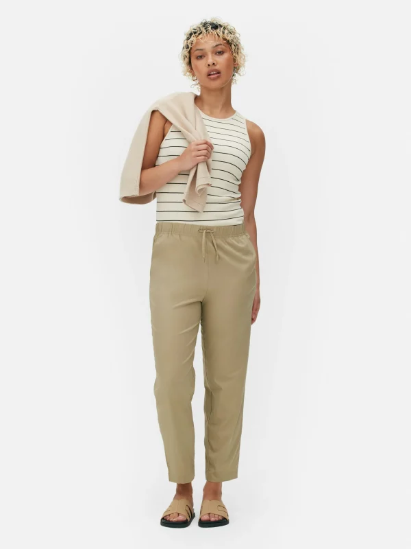 Primark Tapered Poplin Joggers Taupe New