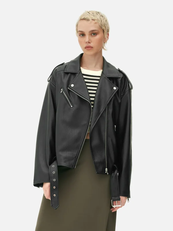 Primark Textured Biker Jacket Black Outlet