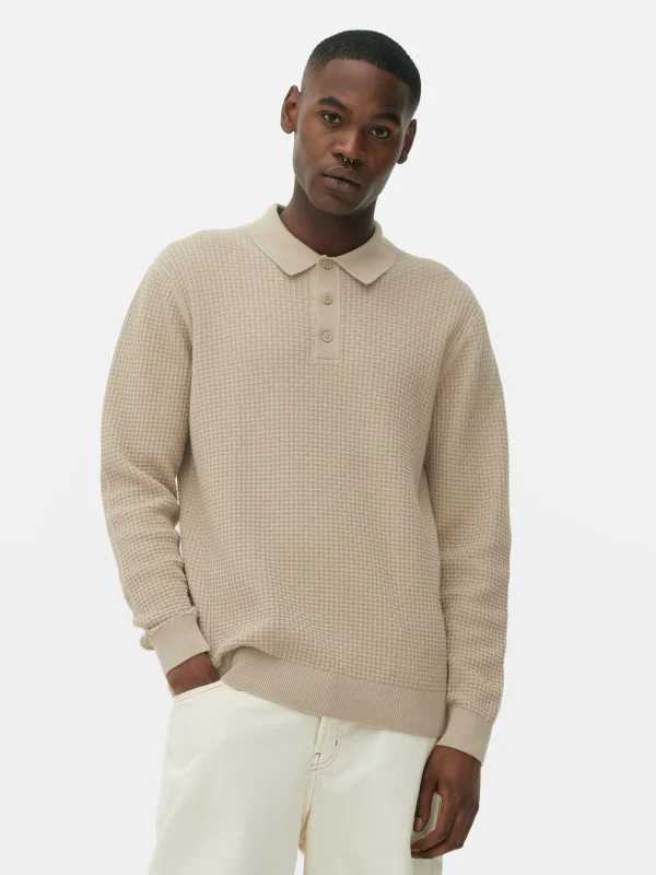 Primark Textured Polo Sweater Taupe Flash Sale