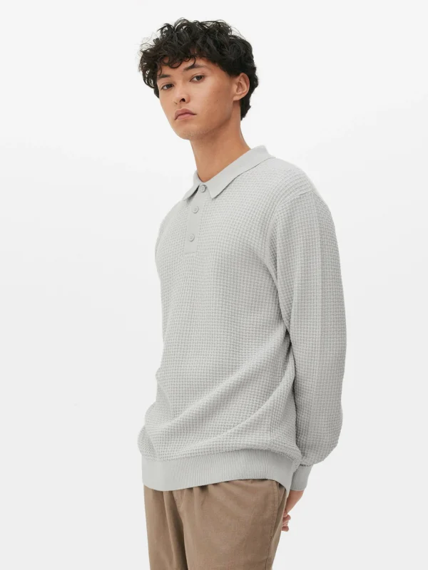 Primark Textured Polo Sweater Gray Flash Sale