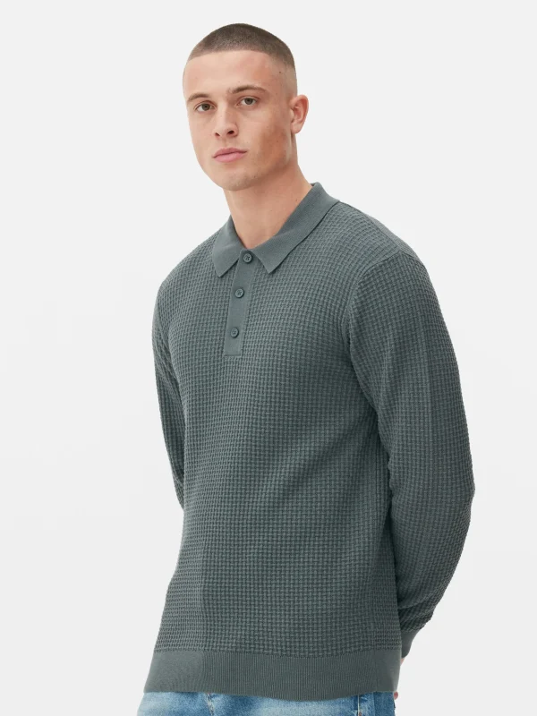 Primark Textured Polo Sweater Dark Green Online