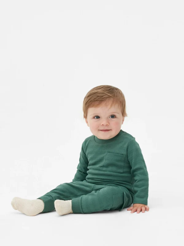 Primark Textured T-Shirt And Cargo Pants Set Green Discount