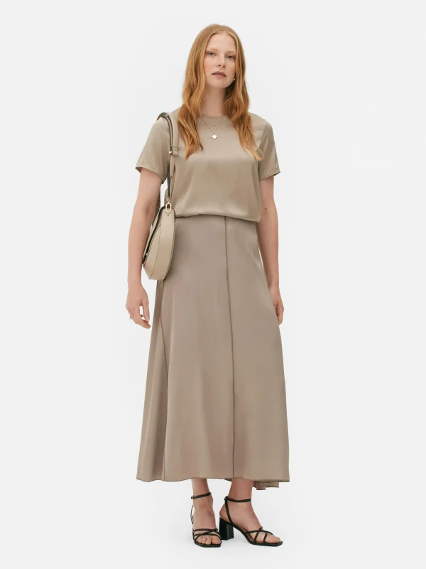 Primark The Edit Satin Skirt Taupe Fashion