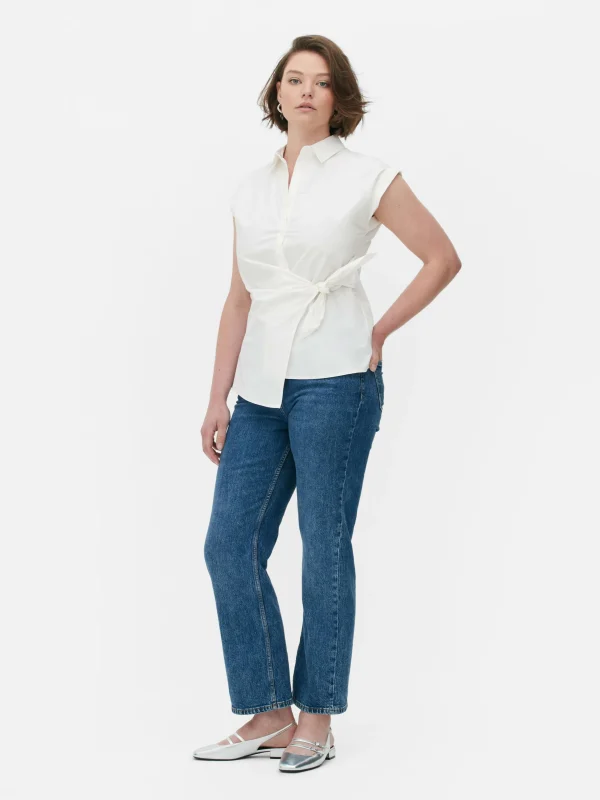 Primark Tie Front Cap Sleeve Shirt White Best