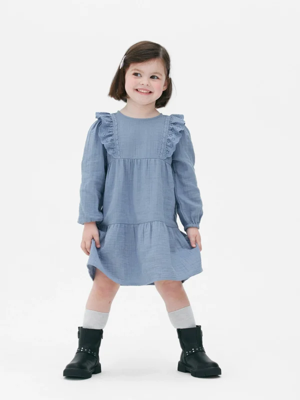 Primark Tiered Eyelet Dress Blue Hot