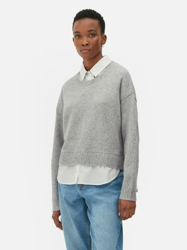 Primark Two-in-One Collared Pullover Gray Clearance