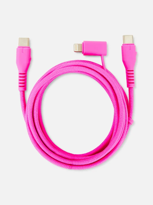 Primark Two-in-One 2M Charging Cable Dark Pink Clearance