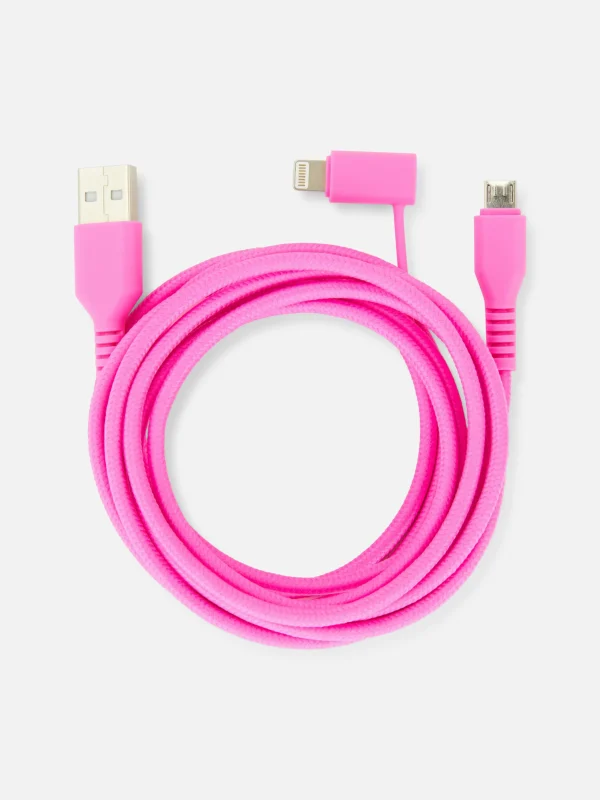 Primark Two-in-One 2M USB Charging Cable Dark Pink Clearance