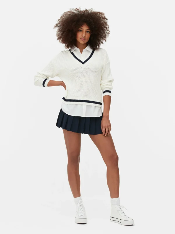 Primark Two-in-One Preppy Pullover And Shirt Ivory Fashion