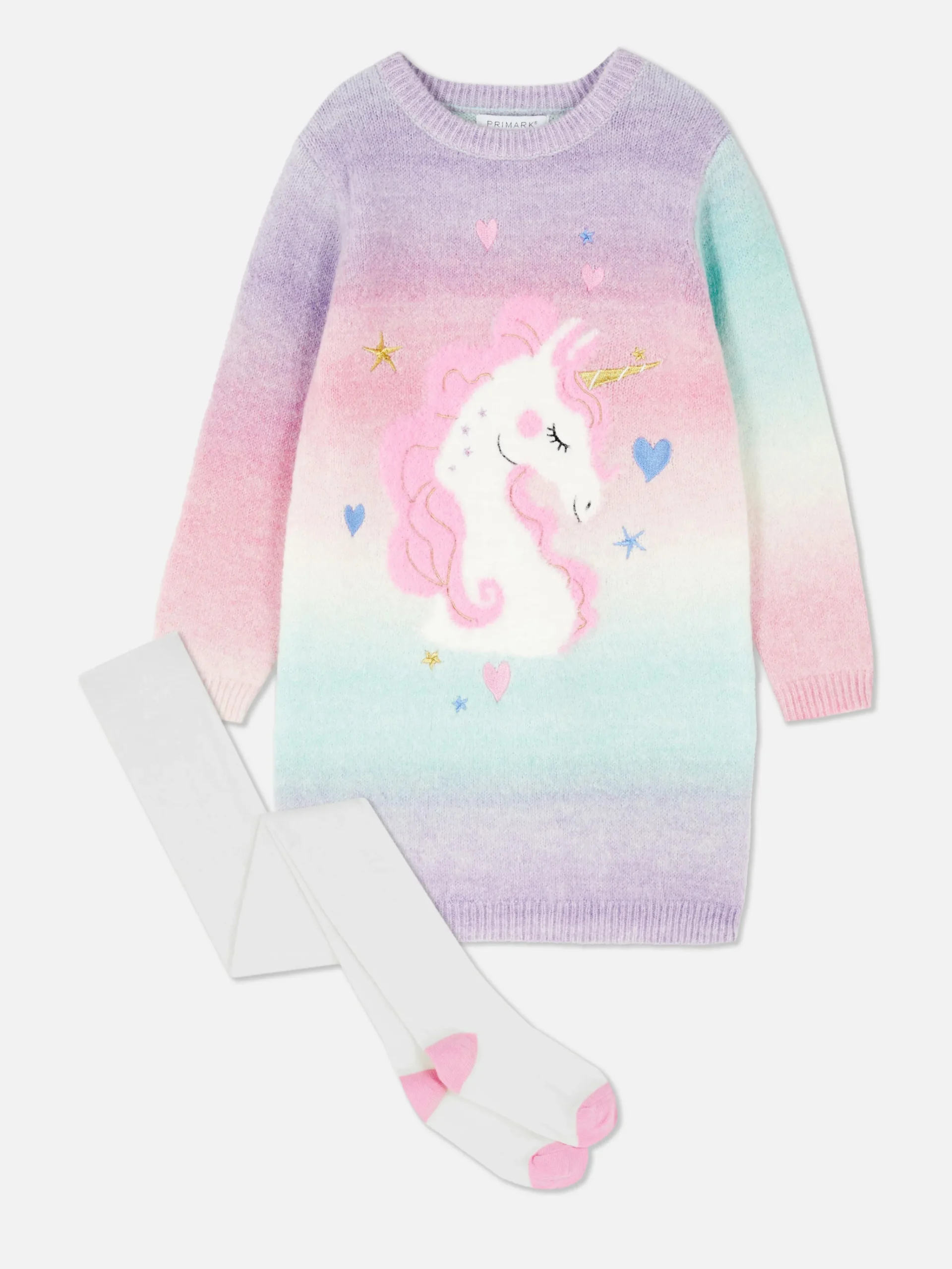 Primark Unicorn Sweater Dress And Tights Set Multi Online