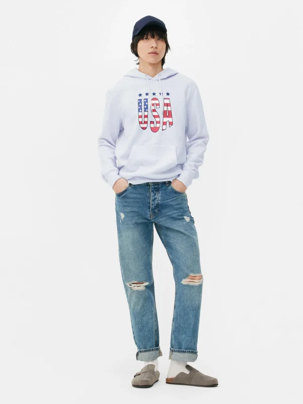 Primark USA Print Hoodie Gray Heather New