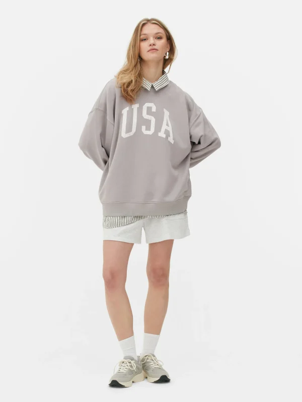 Primark USA Print Oversized Sweatshirt Grey Best