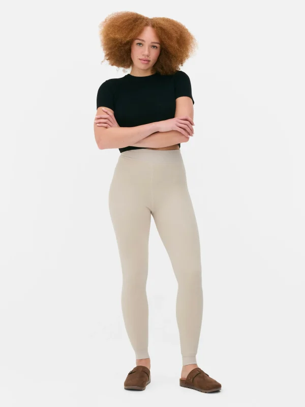 Primark Velvet Plush Lined Leggings Sand New