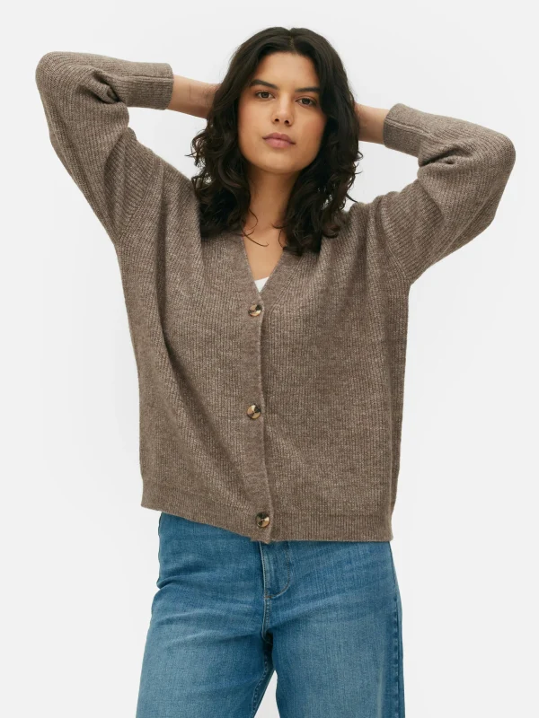 Primark V-Neck Relaxed Fit Cardigan Taupe Best