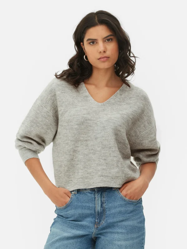 Primark V-Neck Sweater Light Gray New