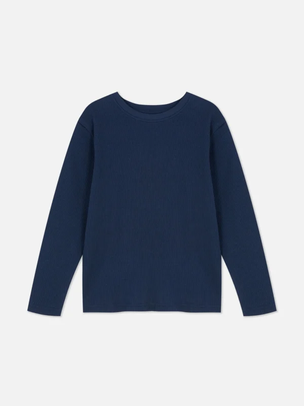 Primark Waffle Long Sleeve T-Shirt Navy Online