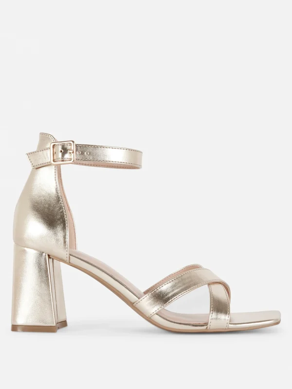 Primark Wide Fit Cross Strap Heels Gold Hot