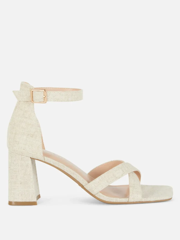 Primark Wide Fit Woven Strap Block Heels Natural Sale