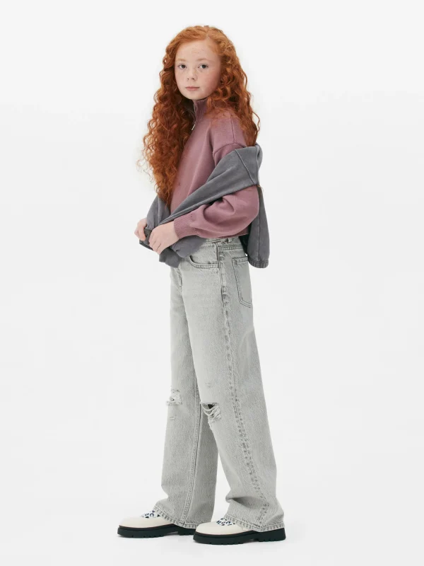 Primark Wide Leg Slit Denim Jeans Gray Discount
