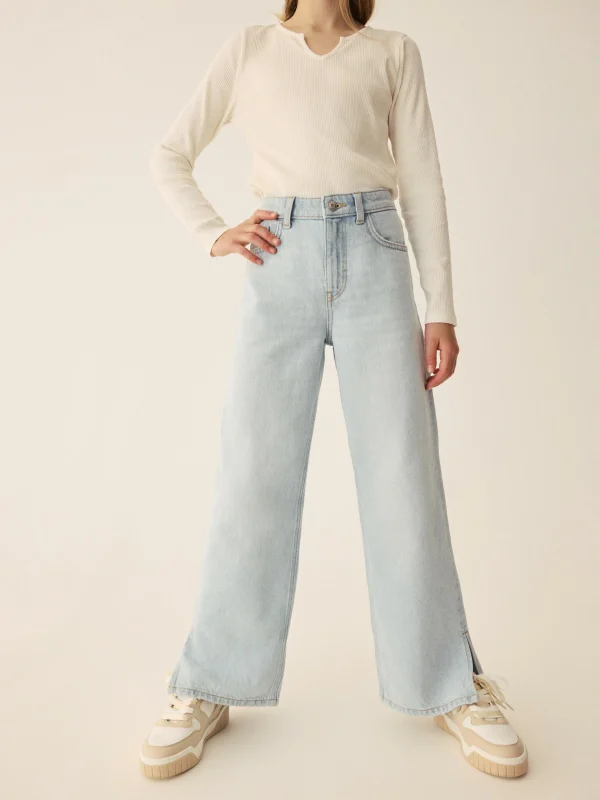 Primark Wide Leg Slit Denim Jeans Light Blue Best Sale