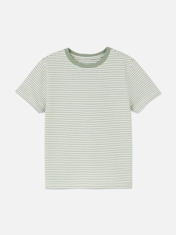 Primark Younger Boy Jacquard Striped T-Shirt Olive Discount